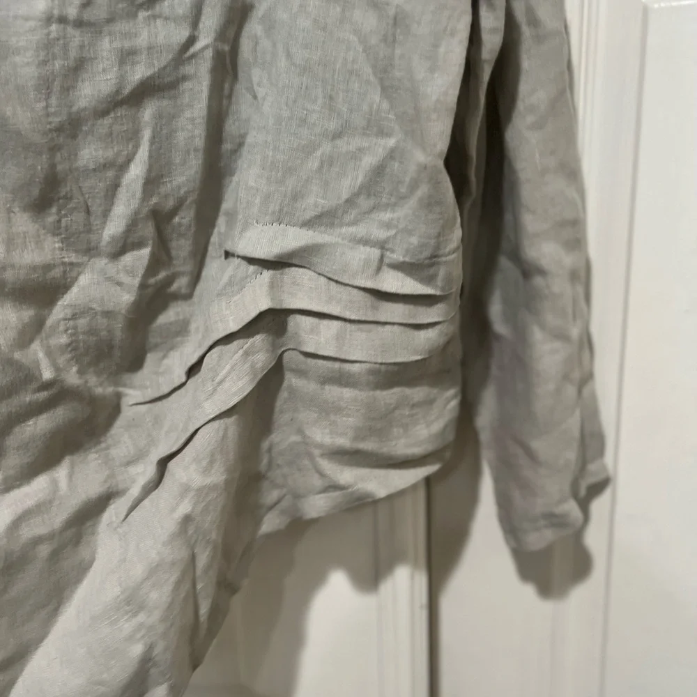 SAGA Women Sz M Blazer Cardigan Linen Lightweight Open Front Gray Lagenlook Boho